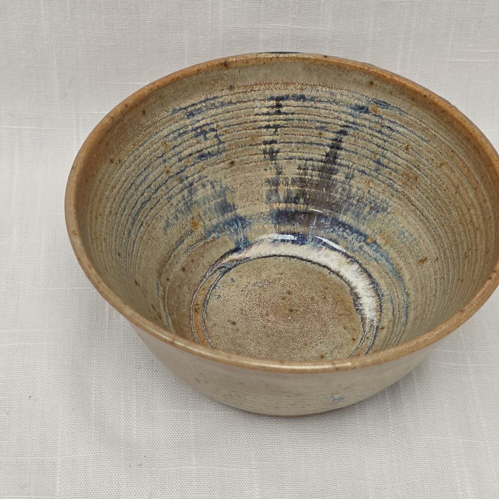 Signed Studio Art Pottery Stoneware Bowl Blue Brown Speckled Glaze 5.5" Handmade